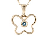 London Blue Topaz 10k Yellow Gold Childrens Butterfly Pendant With Chain .03ct