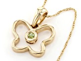 Green Peridot 10k Yellow Gold Childrens Butterfly Pendant With Chain .09ct