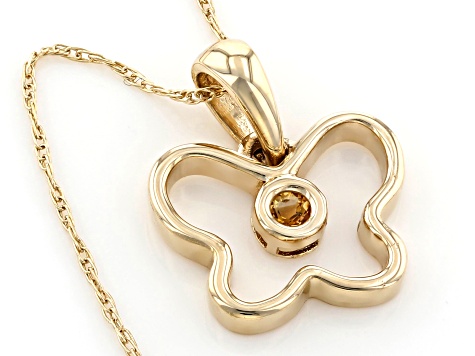 Golden Citrine 10k Yellow Gold Childrens Butterfly Pendant With Chain .03ct