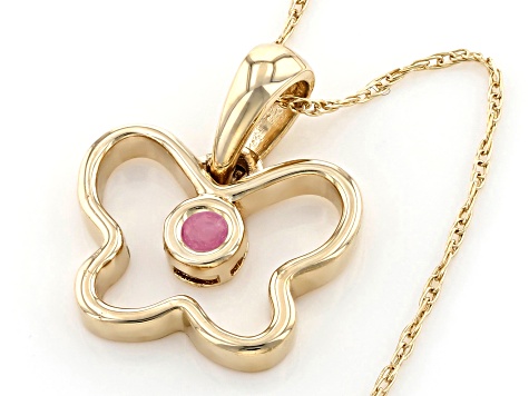 Red Mahaleo® Ruby 10k Yellow Gold Childrens Butterfly Pendant With Chain .04ct