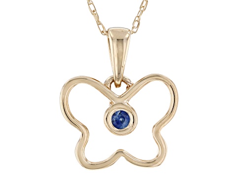 Blue Sapphire 10k Yellow Gold Child's Butterfly Pendant With Chain .03ct