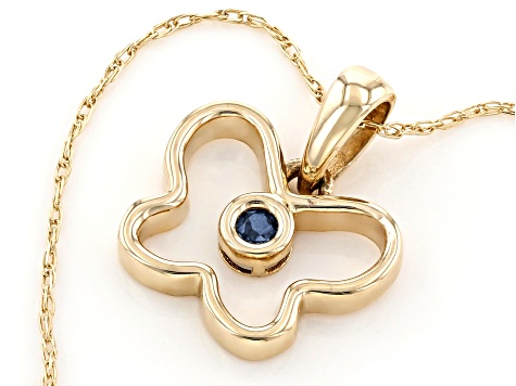 Blue Sapphire 10k Yellow Gold Child's Butterfly Pendant With Chain .03ct