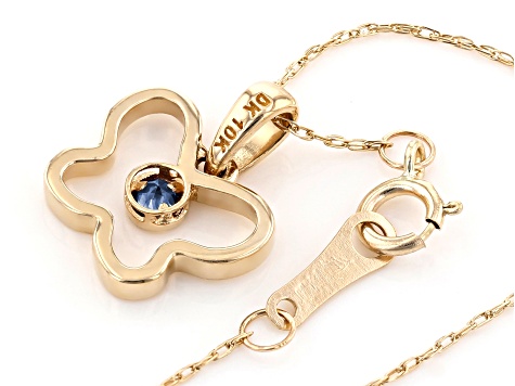 Blue Sapphire 10k Yellow Gold Child's Butterfly Pendant With Chain .03ct