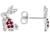 Red Lab Created Ruby Rhodium Over Silver Children's Bunny Earrings. 0.18ctw