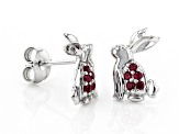 Red Lab Created Ruby Rhodium Over Silver Children's Bunny Earrings. 0.18ctw