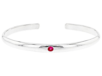 Picture of Red Lab Created Ruby Rhodium Over Sterling Silver Childrens Cuff Bracelet 0.11ct