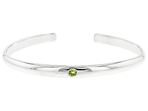 Green Peridot Rhodium Over Sterling Silver Children's Cuff Bracelet 0.11ct