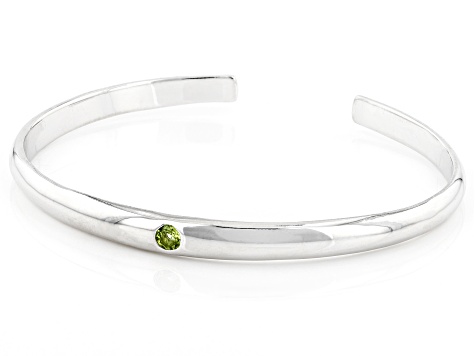 Green Peridot Rhodium Over Sterling Silver Childrens Cuff Bracelet 0.11ct