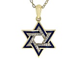 White Zircon & Blue Enamel 18k Yellow Gold Over Silver Children's Star of David Pendant/Chain .08ctw