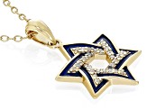 White Zircon & Blue Enamel 18k Yellow Gold Over Silver Children's Star of David Pendant/Chain .08ctw