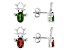 Red Garnet & Green Chrome Diopside Rhodium Over Silver Childrens Reindeer Earring Set 2.12ctw