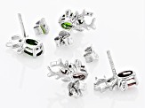 Red Garnet & Green Chrome Diopside Rhodium Over Silver Childrens Reindeer Earring Set 2.12ctw
