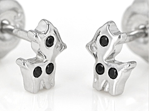 Black Spinel Rhodium Over Sterling Silver Reindeer Childrens Stud