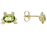 Green Peridot 10k Yellow Gold Childrens Frog Stud Earrings 0.86ctw