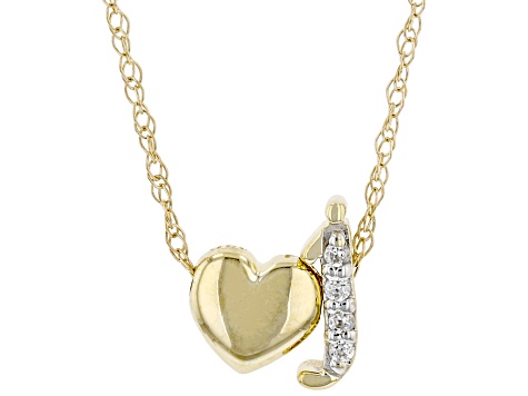 White Zircon 10k Yellow Gold Children's Inital "J" Necklace. 0.02ctw