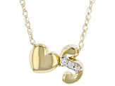 White Zircon 10k Yellow Gold Childrens Initial "S" Necklace. 0.02ctw