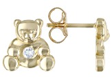 Blue Aquamarine 10k Yellow Gold Childrens Teddy Bear Stud Earrings .05ctw