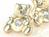 Blue Aquamarine 10k Yellow Gold Childrens Teddy Bear Stud Earrings .05ctw