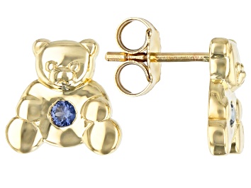 Picture of Blue Sapphire 10k Yellow Gold Children's Teddy Bear Stud Earrings .09ctw