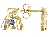 Blue Sapphire 10k Yellow Gold Childrens Teddy Bear Stud Earrings .09ctw