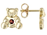 Red Garnet 10k Yellow Gold Children's Teddy Bear Stud Earrings .09ctw