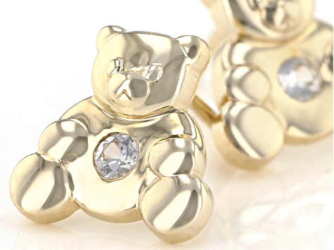 White Zircon 10k Yellow Gold Children's Teddy Bear Stud Earrings .10ctw