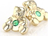 Green Emerald 10k Yellow Gold Childrens Teddy Bear Stud Earrings .07ctw