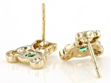 Green Emerald 10k Yellow Gold Childrens Teddy Bear Stud Earrings .07ctw