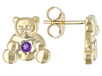 Picture of Purple African Amethyst 10k Yellow Gold Children's Teddy Bear Stud Earrings .07ctw