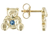 London Blue Topaz 10k Yellow Gold Childrens Teddy Bear Stud Earrings .07ctw