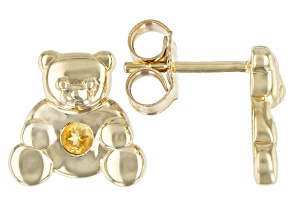 Orange Madeira Citrine 10k Yellow Gold Children's Teddy Bear Stud Earrings .07ctw