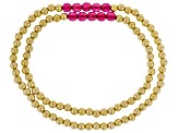 Red Lab Created Ruby 18k Yellow Gold Over Sterling Silver Mother & Daughter Stretch Bracelet 5.70ctw