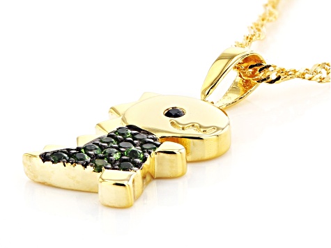 Green Chrome Diopside 18k Yellow Gold Over Silver Childrens Dinosaur Pendant with Chain 0.11ctw