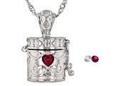 Red Lab Created Ruby Rhodium Over Silver Childrens Prayer Box Pendant Chain 0.18ctw