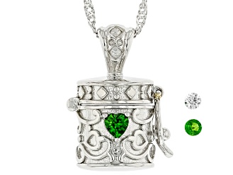 Green Chrome Diopside Rhodium Over Silver Childrens Prayer Box Pendant Chain 0.18ctw