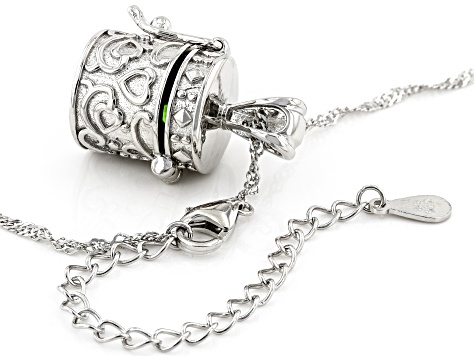 Green Chrome Diopside Rhodium Over Silver Childrens Prayer Box Pendant Chain 0.18ctw