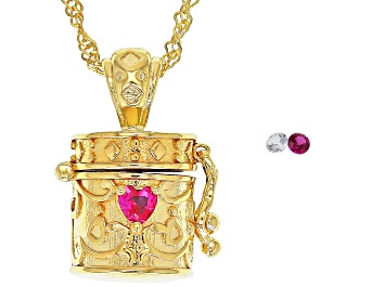 Picture of Red Lab Created Ruby Rhodium Over Silver Children's Prayer Box Pendant Chain .18ctw