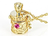 Red Lab Created Ruby Rhodium Over Silver Children's Prayer Box Pendant Chain .18ctw