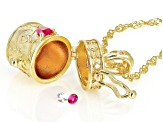 Red Lab Created Ruby Rhodium Over Silver Children's Prayer Box Pendant Chain .18ctw