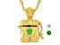 Green Chrome Diopside & Lab Sapphire 18k Gold Over Silver Children's Prayer Box Pendant Chain .18ctw