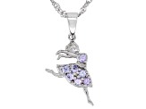 Blue Tanzanite Rhodium Over Silver Childrens Ballerina Pendant/Chain 0.25ctw