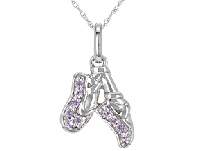 Pink Sapphire Rhodium Overt 10k White Gold Childrens Ballet Slipper Pendant With Chain 0.13ctw
