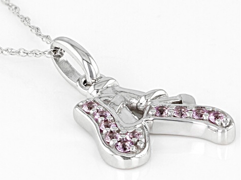 Pink Sapphire Rhodium Overt 10k White Gold Childrens Ballet Slipper Pendant With Chain 0.13ctw