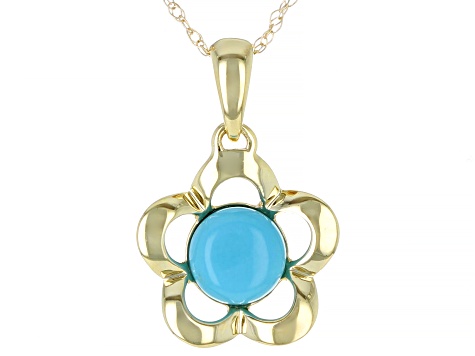 Blue Turquoise 10k Yellow Gold Childrens Flower Pendant With Chain ...