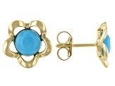 Blue Turquoise 10k Yellow Gold Childrens Flower Stud Earrings