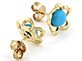 Blue Turquoise 10k Yellow Gold Childrens Flower Stud Earrings