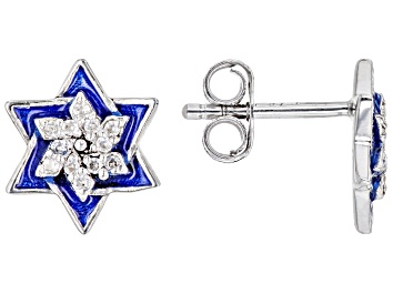 Picture of White Zircon Rhodium Over Silver Childrens Star of David Earrings 0.06ctw