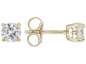 White Zircon 10k Yellow Gold Childrens Solitaire Stud Earrings 0.65ctw