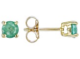 Green Emerald 10k Yellow Gold Childrens Solitaire Stud Earrings 0.43ctw