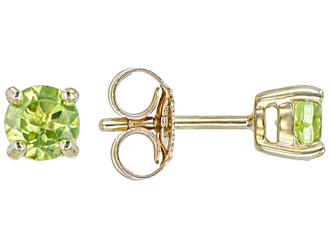Green Peridot 10k Yellow Gold Childrens Solitaire Stud Earrings 0.51ctw